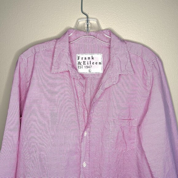 Frank & Eileen Barry Red White Stripe Crinkle Button Up Shirt - Picture 3 of 8